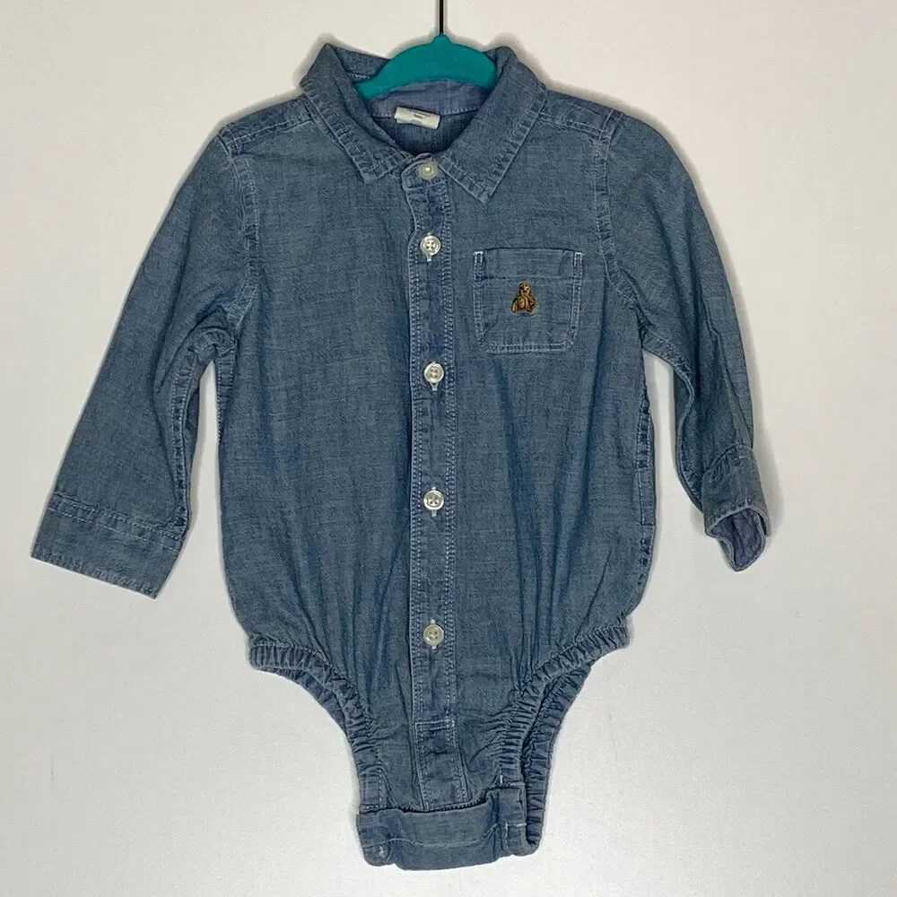 New Gap Chambray Bodysuit Toddler Baby Boys Size 12-18 Months